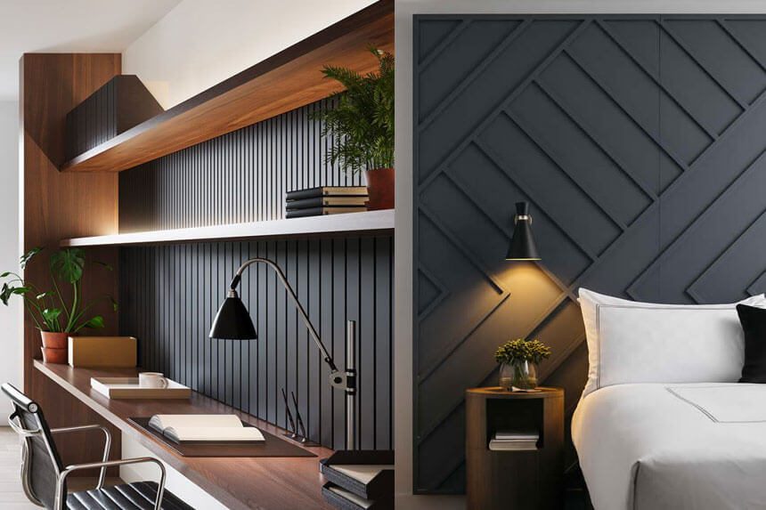 Black Panelled Feature Hotel Wall