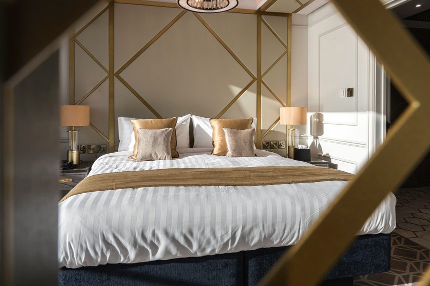 Gold Metallic and White Leather Panelled Bespoke Headboard